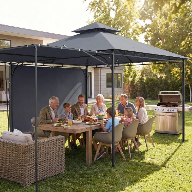 Patio Gazebo with Double Roof Outdoor Gazebo Canopy with Extendable Shade 126" x126" Dark Grey