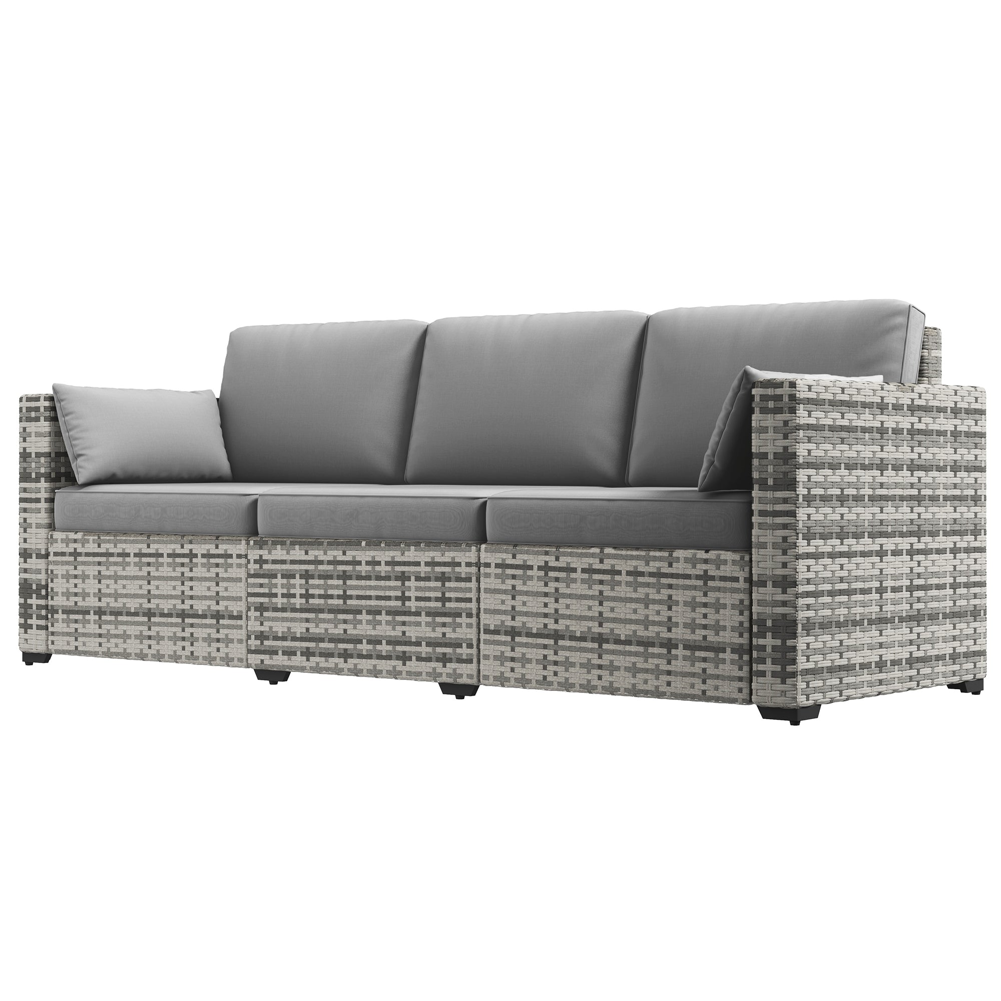 Outsunny 3-Seater Outdoor Sofa with Cushions, PE Rattan Conversation Patio Couch with Pillows for Garden, Poolside, Grey 
