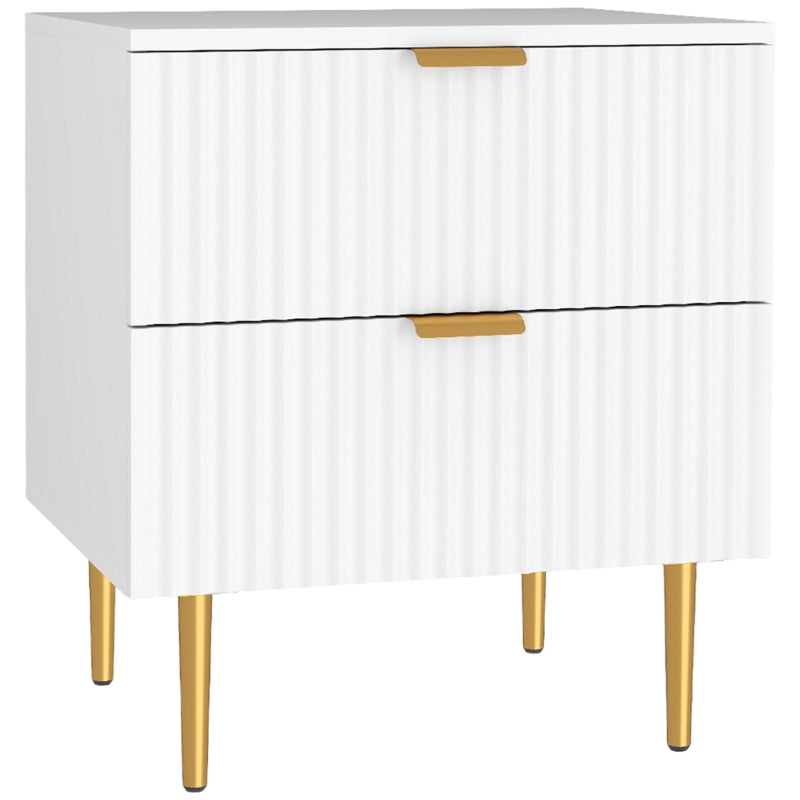 Bedside Table, Modern Nightstand with 2 Drawers, Side End Table with Metal Legs for Living Room, Bedroom, White