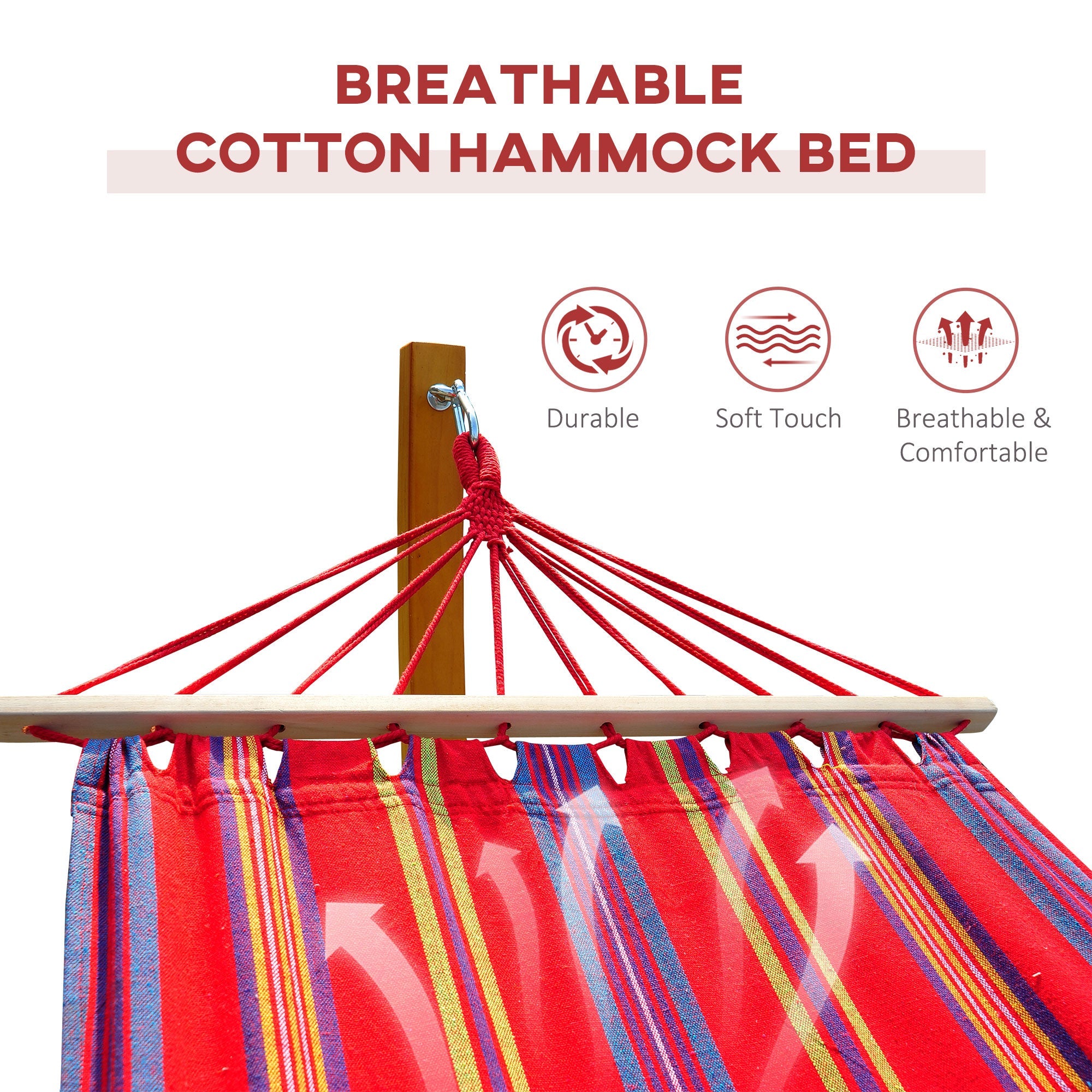 Outsunny 10' Outdoor Swing Hammock, Hammock with Wood Stand Rainbow Bed, Heavy Duty Roman Arc Hammock, Multi Color 