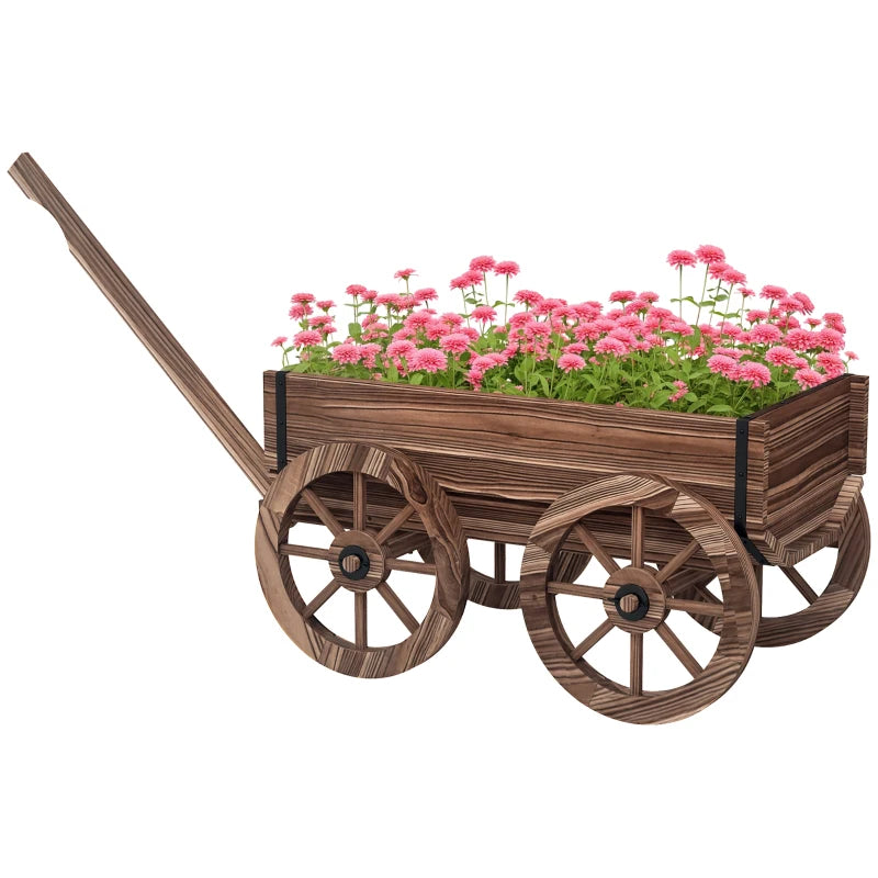 Raised Garden Bed, Wooden Wagon Planter Boxes with Drainage Holes, for Vegetables Flowers Herbs, Carbonized
