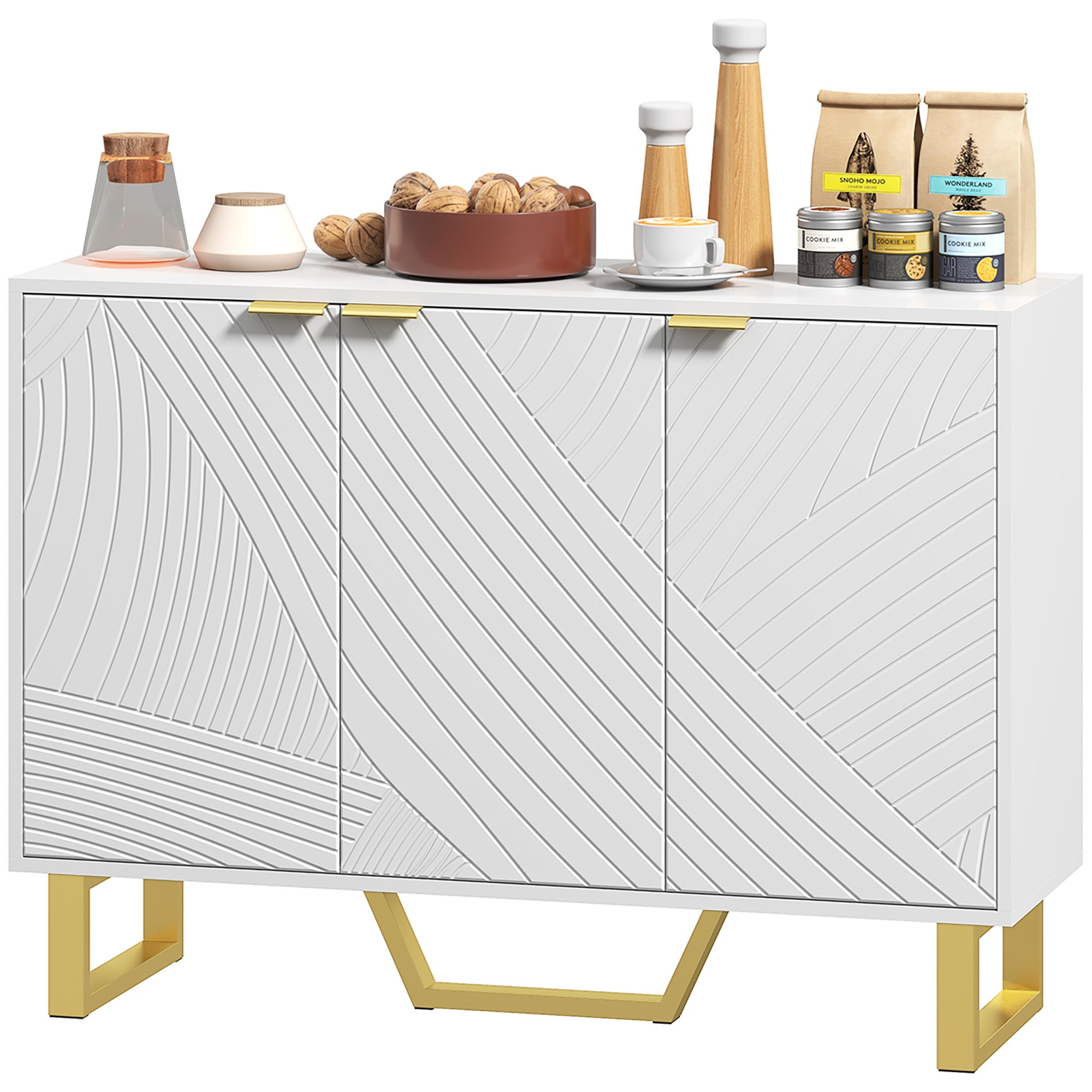 HOMCOM Sideboard Buffet Cabinet with Adjustable Shelves, Living Room Cabinet, TV Cabinet for 50 Inch TV, White 
