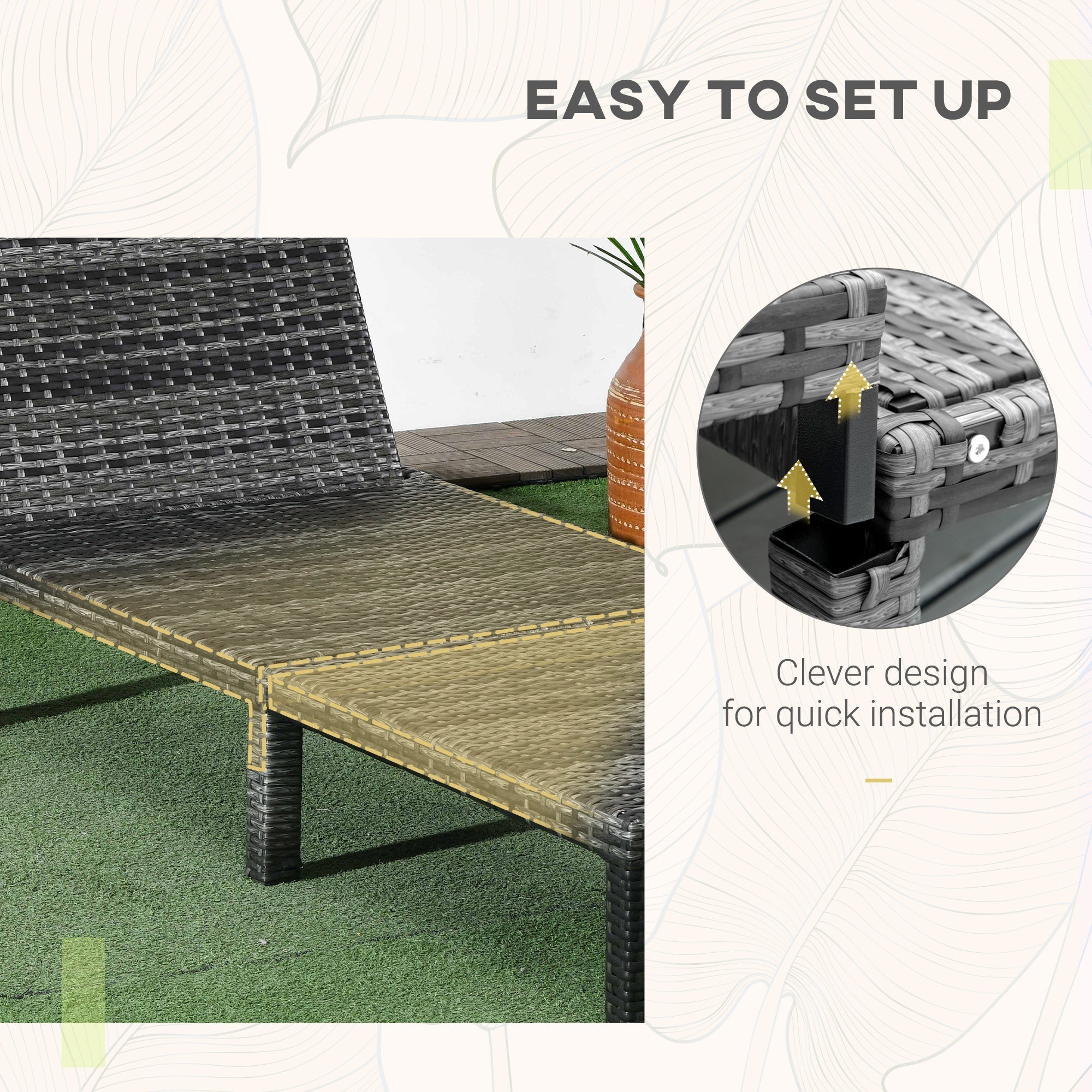 Outsunny Outdoor Lounger, Patio Lounger with 5-Level Adjustable Back, Headrest for Poolside, Garden, Backyard, Dark Grey 