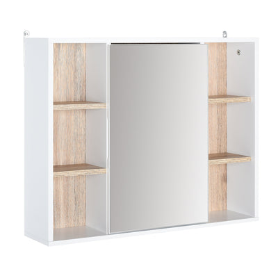 HOMCOM White Oak Over Toilet Cabinet: Wall Mounted Bathroom Storage with Mirrored Door for Organized Essentials 