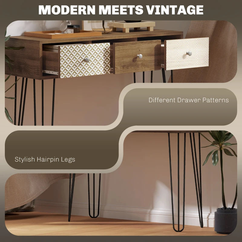 Narrow Console Table with Drawers, 35" Entryway Table with Hairpin Legs for Hallway, Foyer, Living Room, Brown