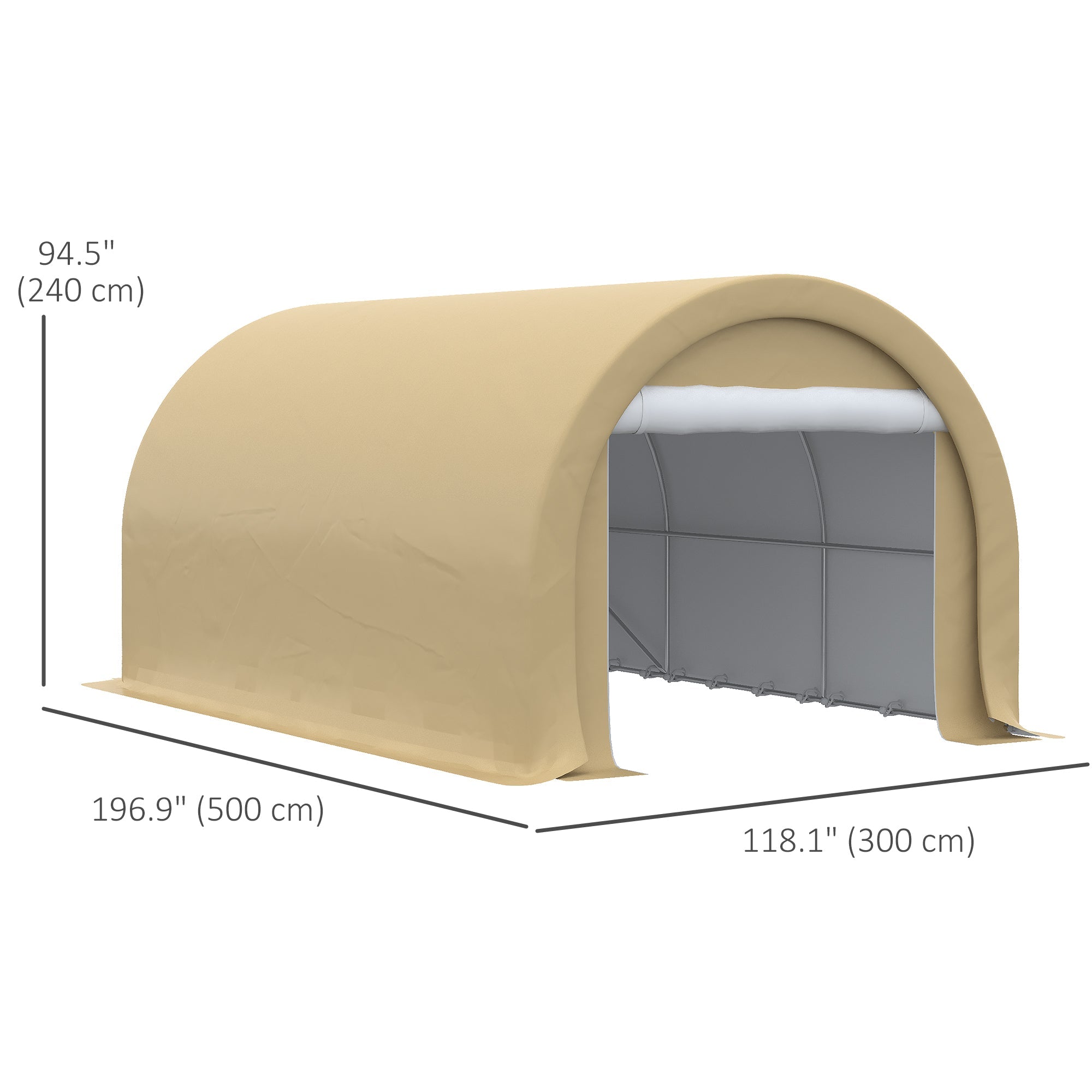 Outsunny Portable Carport 10'x16' Heavy Duty Tent with Zippered Door PE Cover Beige 