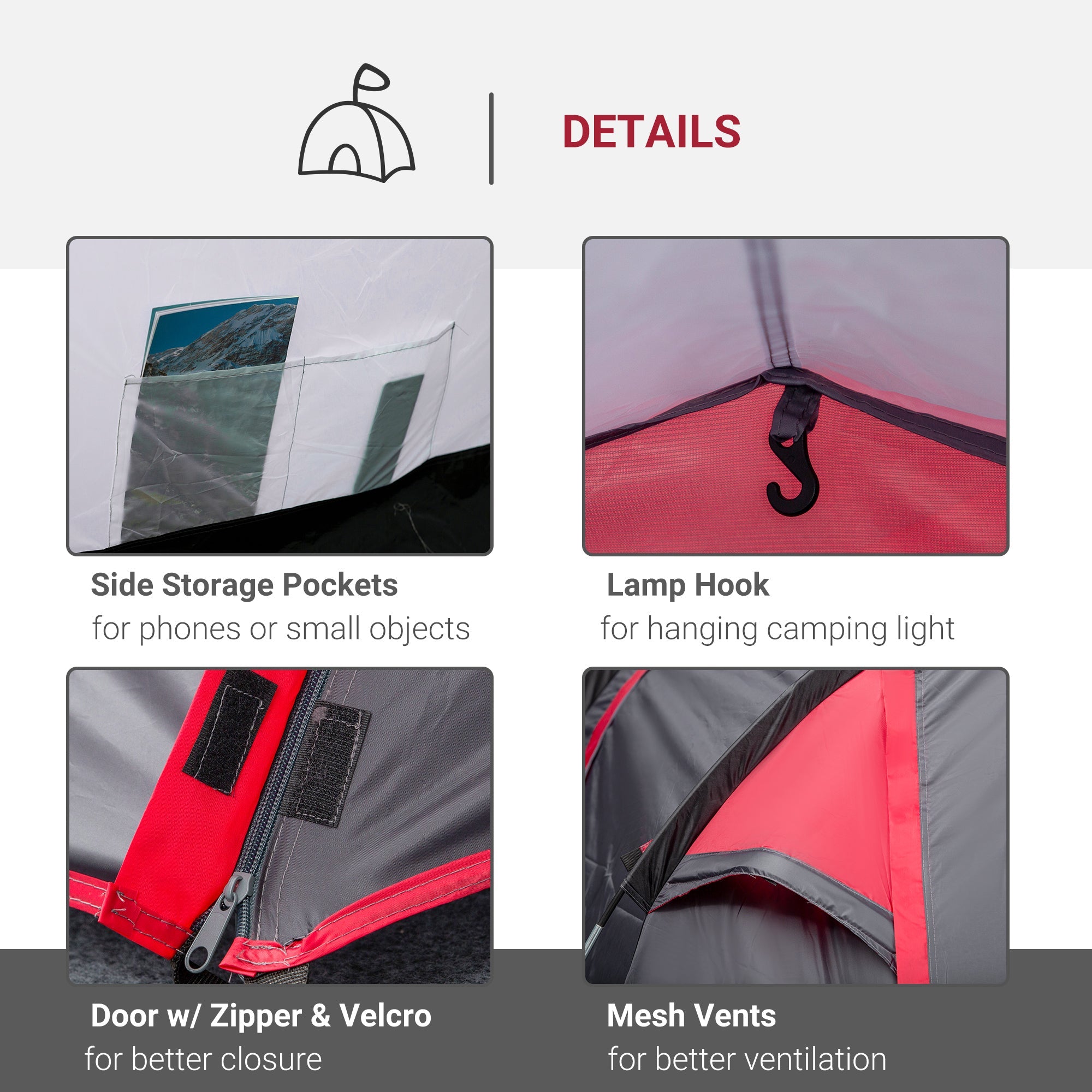Outsunny Pop Up Camping Tent for 2-3 Person with Screen Room Zippered Doors Carry Bag for Outdoor Fishing Hiking Dark Grey 