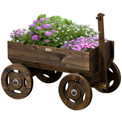 Outsunny Wooden Flower Cart Planter Box: Raised Garden Bed on Wheels, Outdoor Planters for Patio Decor 