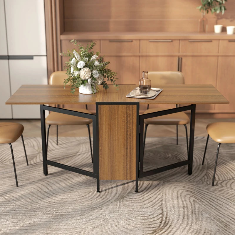 Multi-use Foldable Table with Hideaway Shelves, Drop Leaf Table for Kitchen, Dining, Study and Office, Brown