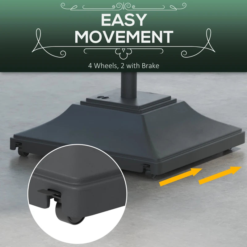 Square Umbrella Base with Wheels, 99 lbs Water or 132 lbs Sand Filled, with Double Adjustable Knob, Black