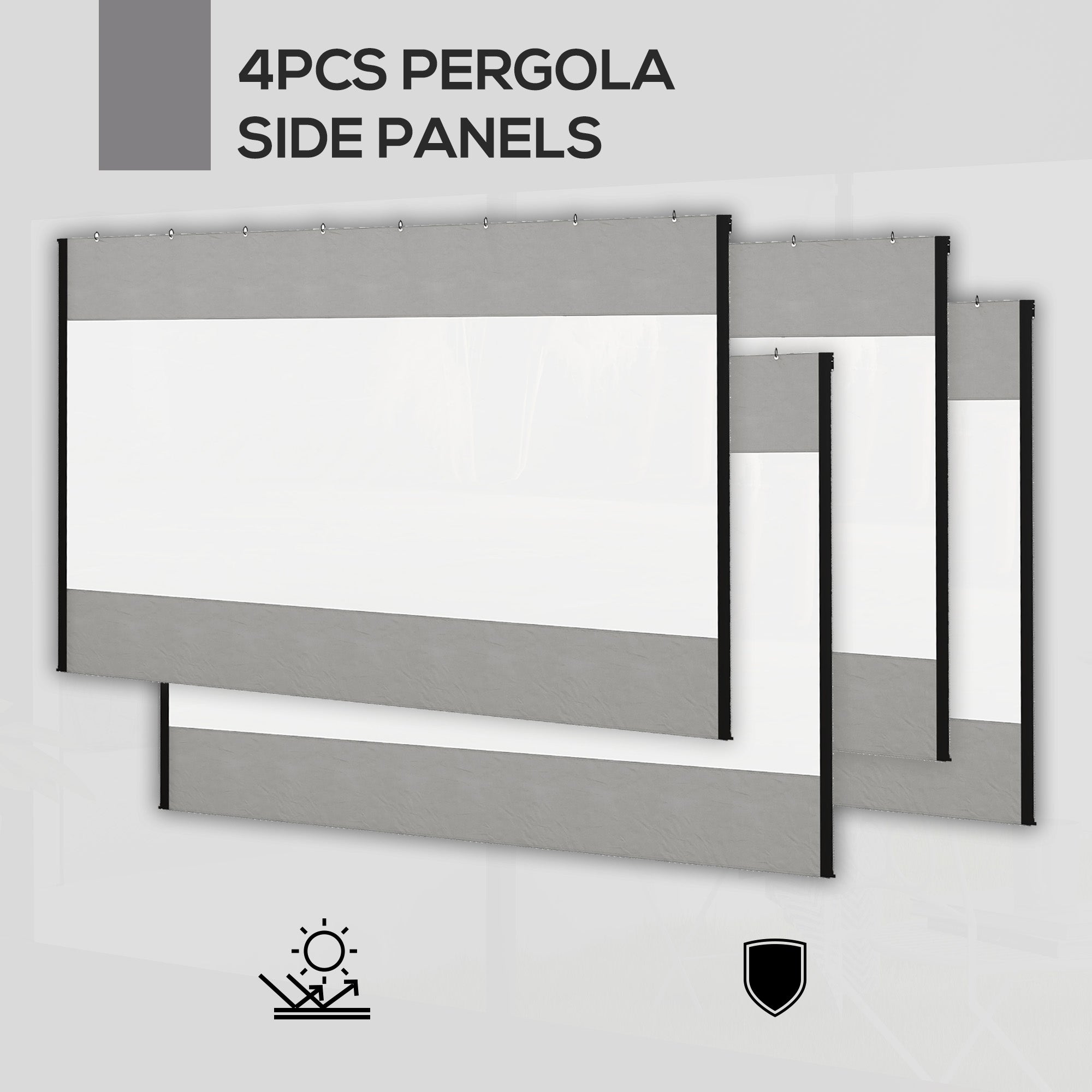 Outsunny Pergola Gazebo Curtains for 10' x 10' Pergola, 4 Pack Side Panels Replacement with Large Windows and Zipped Doors 