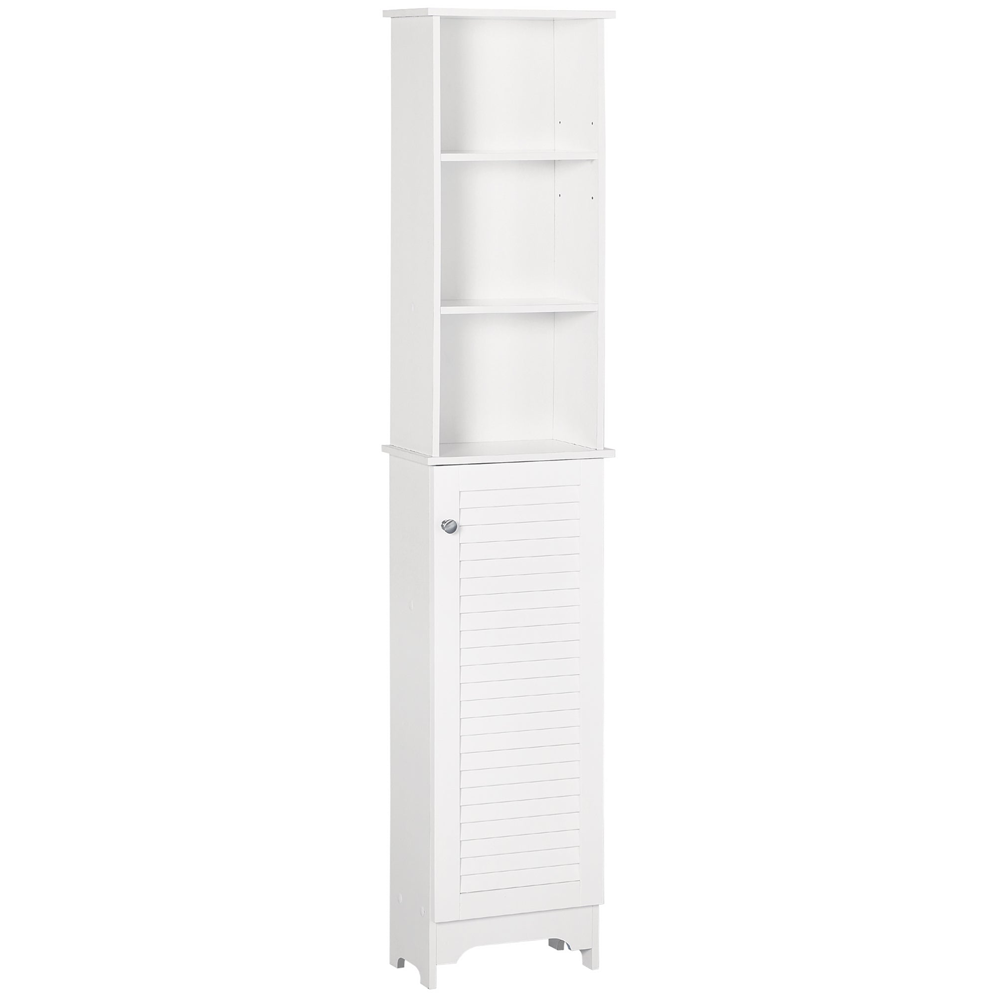 HOMCOM Linen Tower: Tall Bathroom Storage Cabinet, Freestanding 3-Tier Shelf Cupboard, White Adjustable 