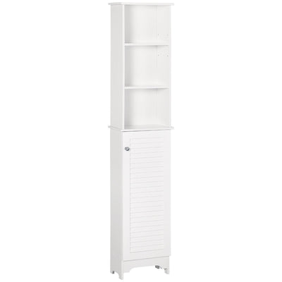 HOMCOM Linen Tower: Tall Bathroom Storage Cabinet, Freestanding 3-Tier Shelf Cupboard, White Adjustable 