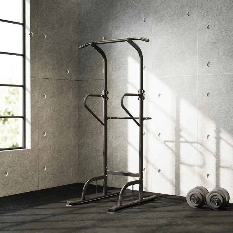 Soozier Power Tower Dip Station Pull Up Bar, Multi-Function Push Up Equipment with Adjustable Height for Home Gym Strength Training Workout Fitness, Black