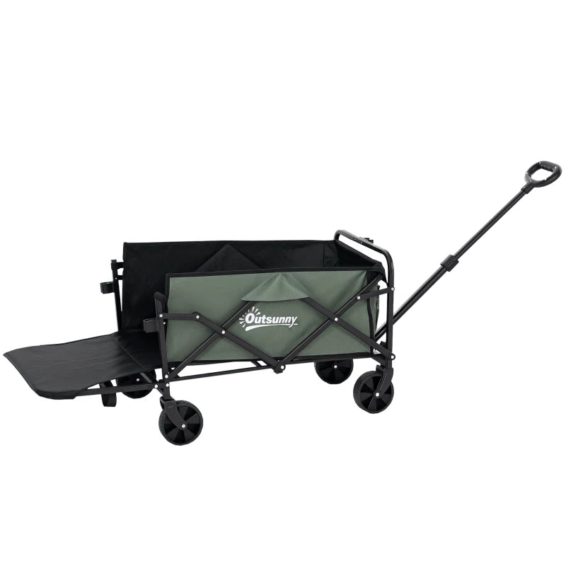 Wagon Cart Foldable, Collapsible Wagon Cart with Removable Liner, Handle, Wheels, 72L & 198 LBS Capacity, Green