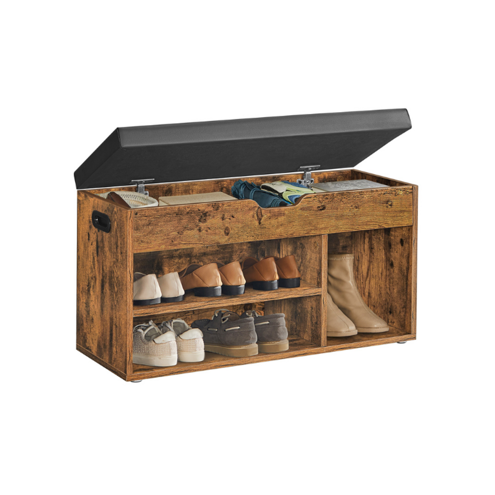 VASAGLE Storage Bench with Cushion, Padded Seat, 3 Compartments 