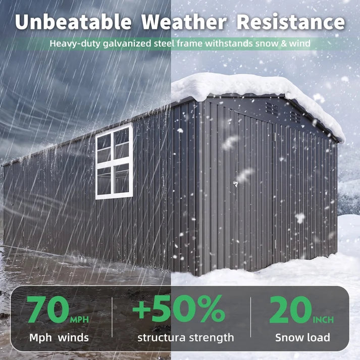 YODOLLA 10' x 20' Outdoor Storage Shed, Large Metal Garden Shed with Windows & Double Doors