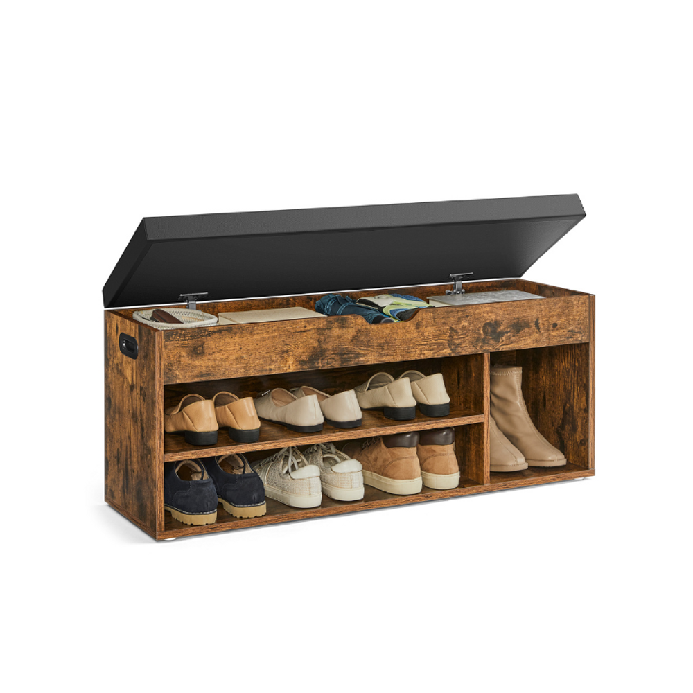 VASAGLE Storage Bench with Cushion, Padded Seat, 3 Compartments 
