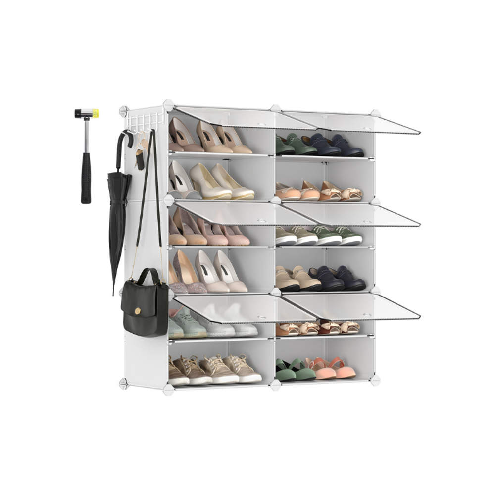 SONGMICS Cubes Plastic Shoe Rack with Doors, Holds Up to 16 to 48 Pair of Shoes 