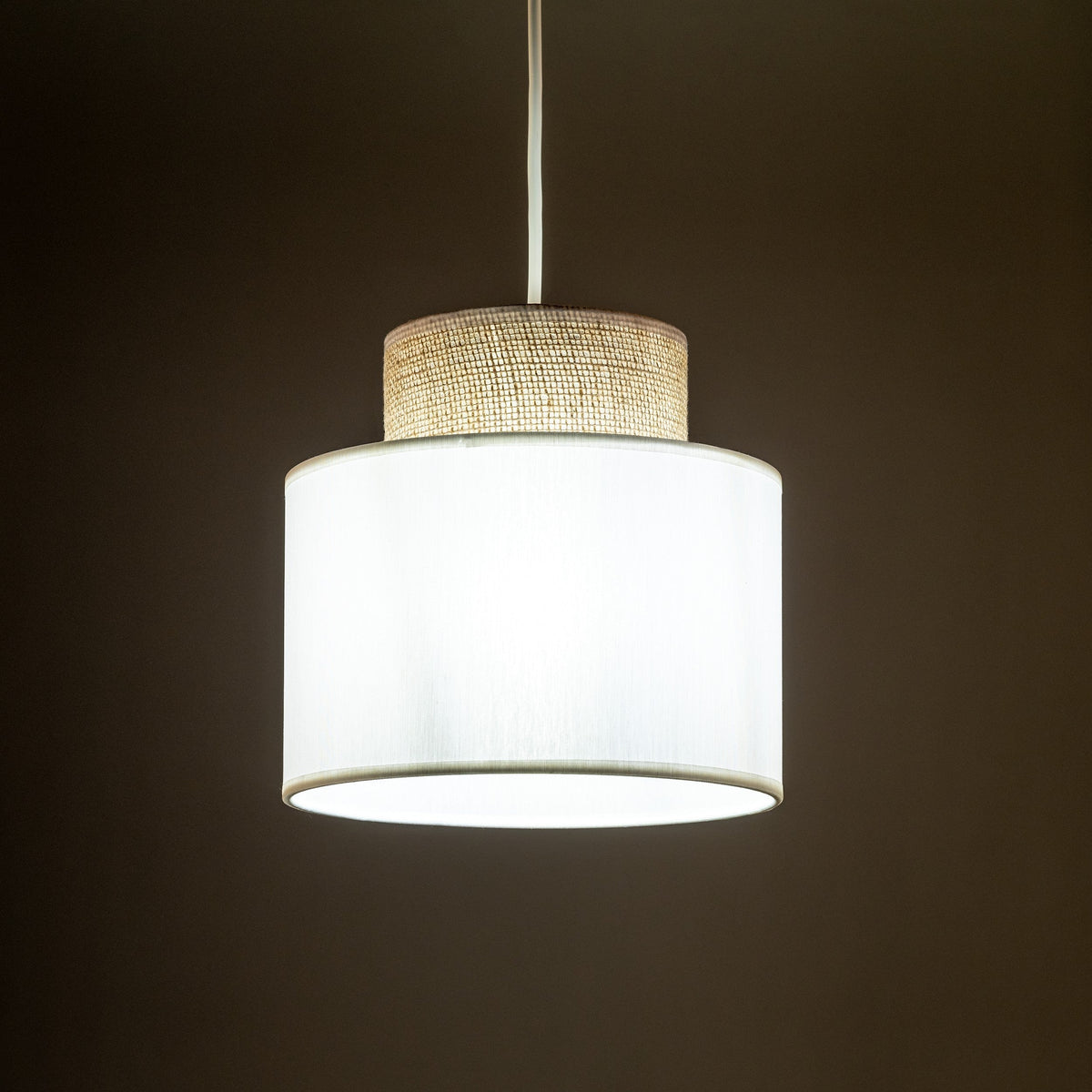 Duo White Jute Scandinavian Pendant Ceiling Light for Kitchen Island, Dining Room & Natural Interiors