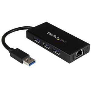 3 Port Portable USB 3.0 Hub with Gigabit Ethernet Adapter NIC - 5Gbps - Aluminum w/ Cable 
