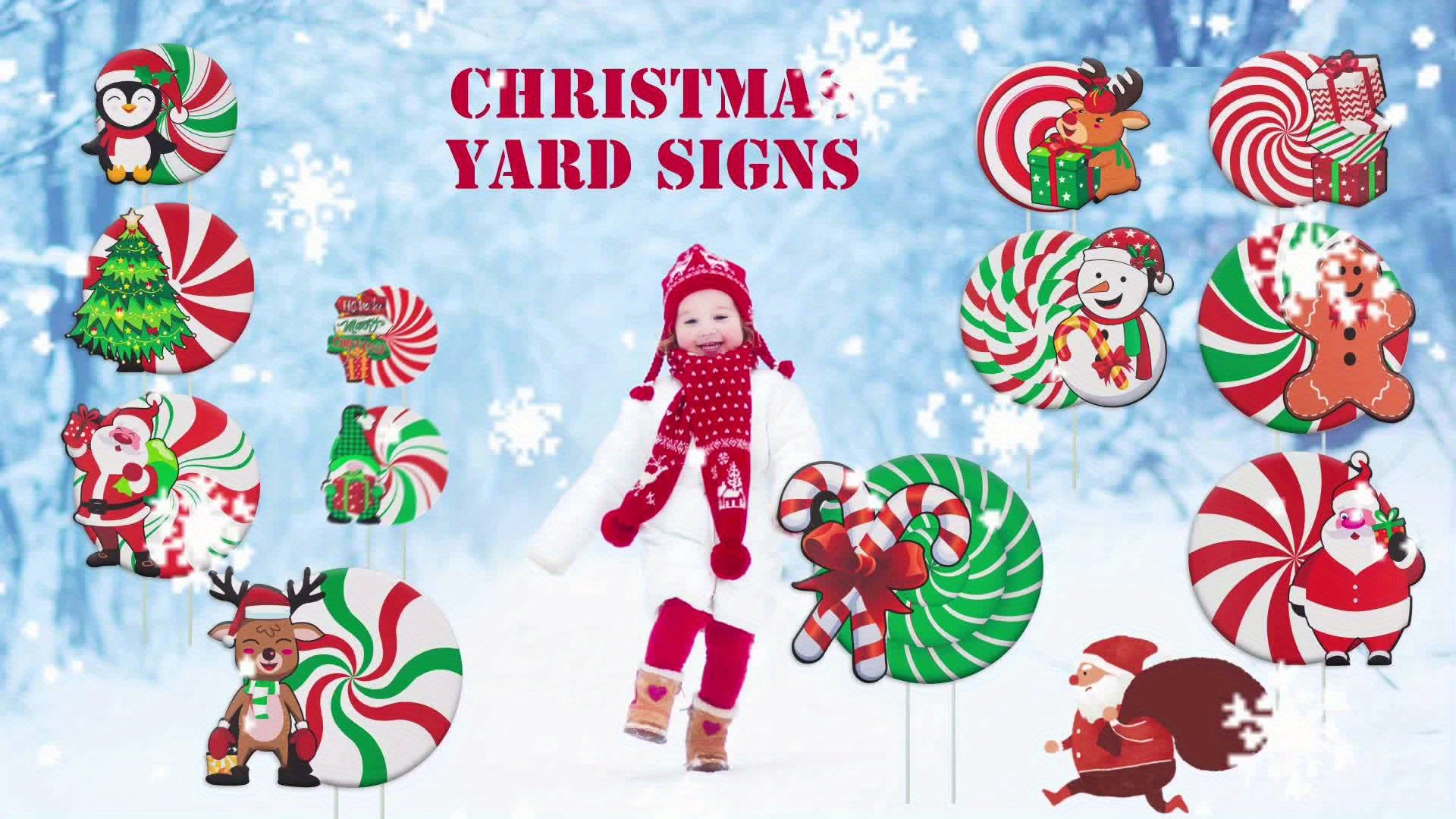 12 PCS Christmas Decorations Outdoor Yard Signs, Candy Xmas Holiday Lawn Garden Decorations, Waterproof Double Side Print For Pathway Walkway Holiday Decor