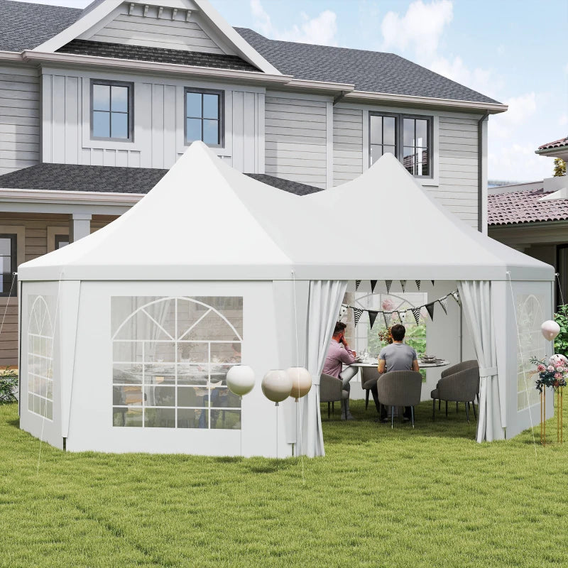 16' x 22' Wedding Event Party Tent High Peak Octagonal Outdoor Gazebo Canopy with Removable Walls, for Weddings, Parties, White