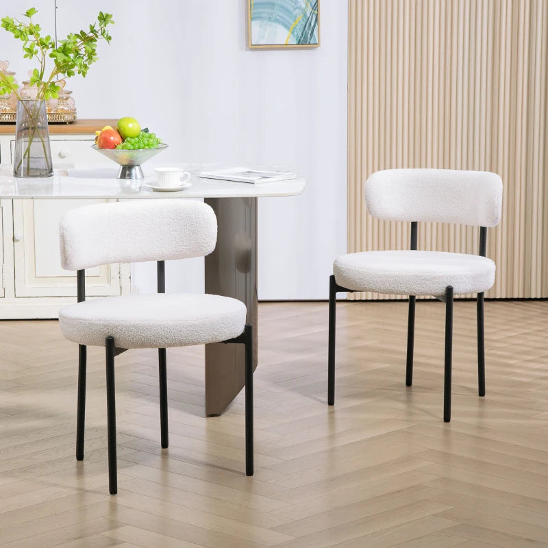 2 Pieces Kitchen Chairs, Modern Dining Chairs w/ Berber Fleece Upholstery and Steel Legs for Living Room, Cream White