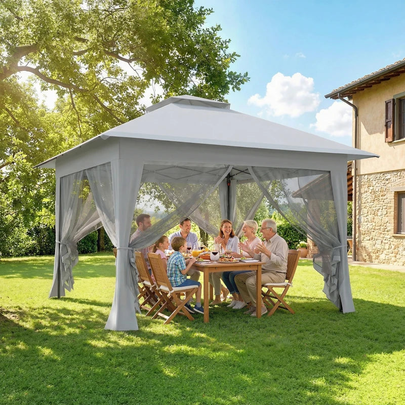 12' x 12' Foldable Pop-up Party Tent Instant Canopy Sun Shade Gazebo Shelter with Steel Frame, Light Grey