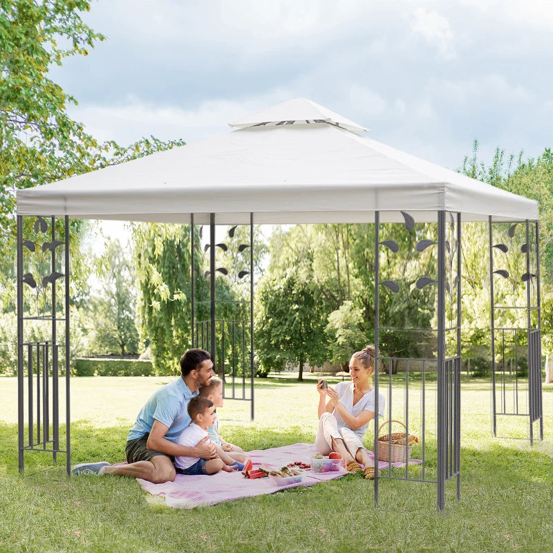 10' x 10' Outdoor Garden Metal Gazebo Patio Canopy Marquee Patio Party Tent Canopy Shelter Vented Roof Decorative Frame, Cream