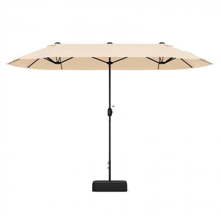 13 Feet Double-Sided Patio Twin Table Umbrella with Crank Handle-Beige