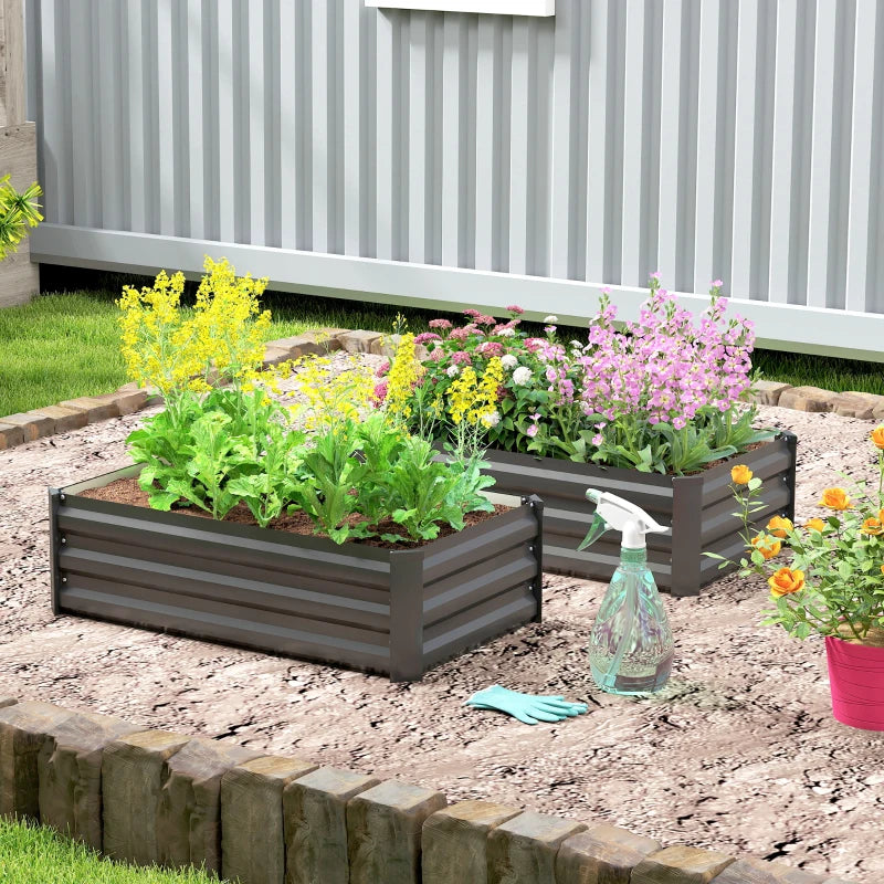 Set of 2 Galvanized Raised Beds for Garden, Outdoor Planter Box for Flowers, Herbs and Vegetables, Black