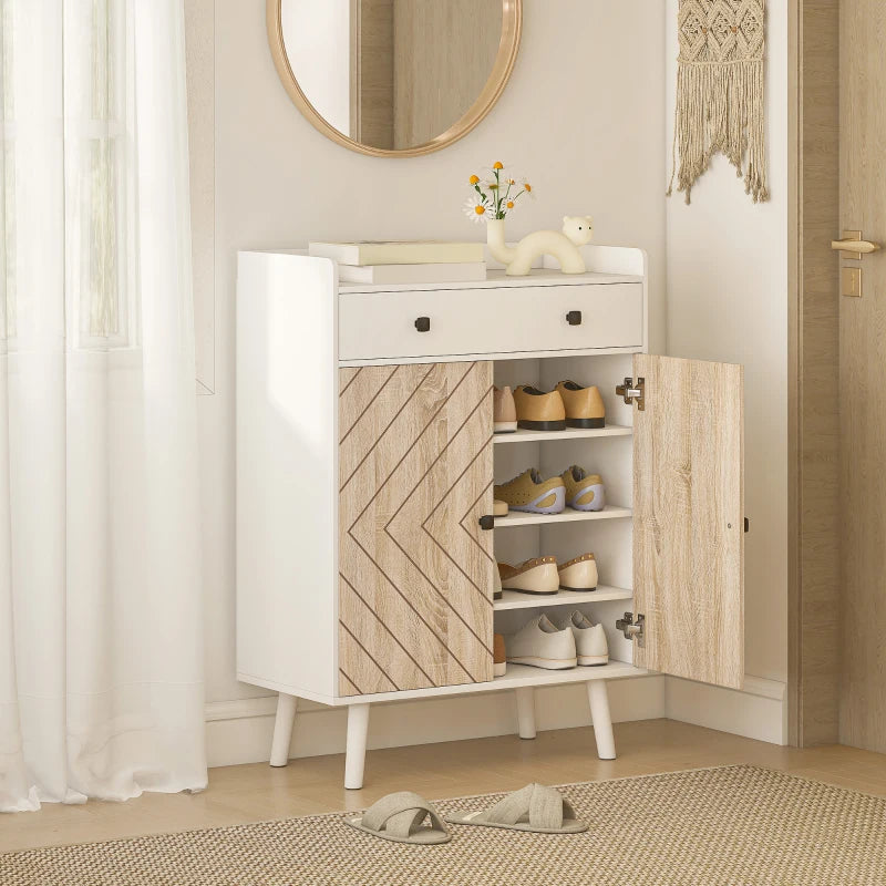 Shoe Cabinet for Entryway, Modern Shoe Storage Cabinet with Adjustable Shelves and Drawer for 12 Pairs, White