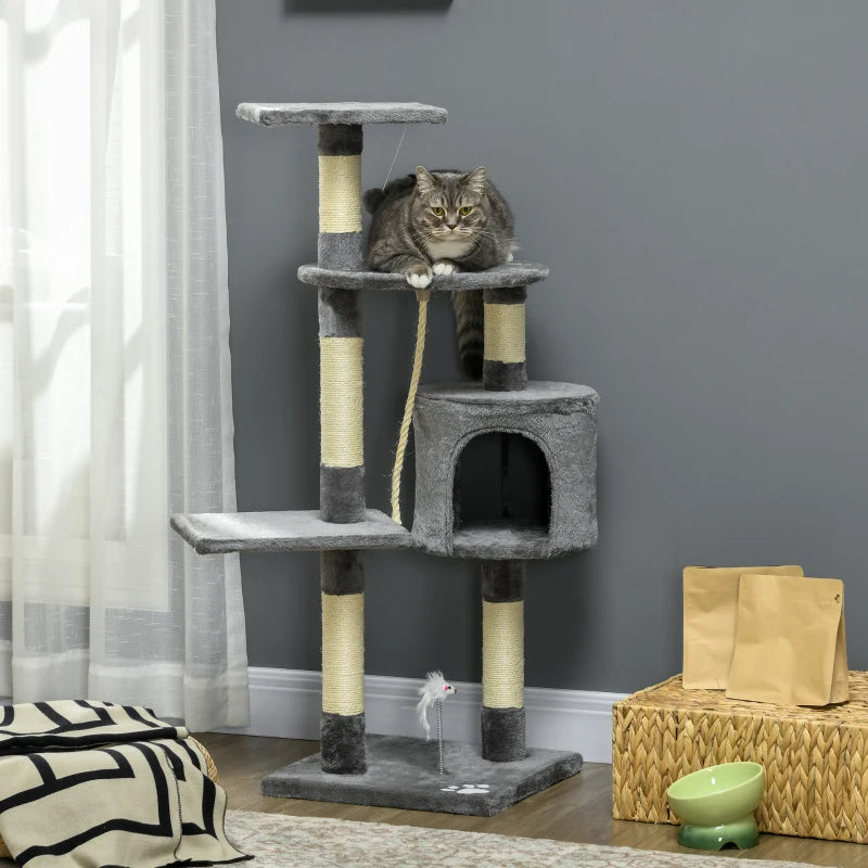 46Inch Scratching Cat Tree, Multi Level Cat Tower for Large Cats Adult with Toys and Condo, Grey
