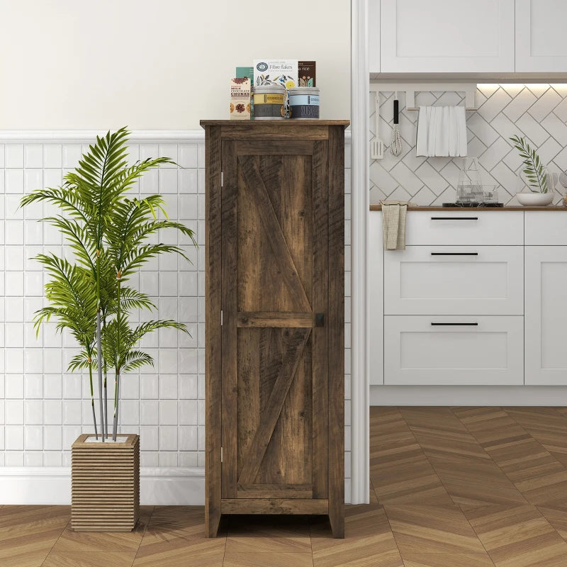 48" Farmhouse Kitchen Pantry Storage Cabinet with Barn Door, Kitchen Pantry Cabinet with Adjustable Shelves, Brown