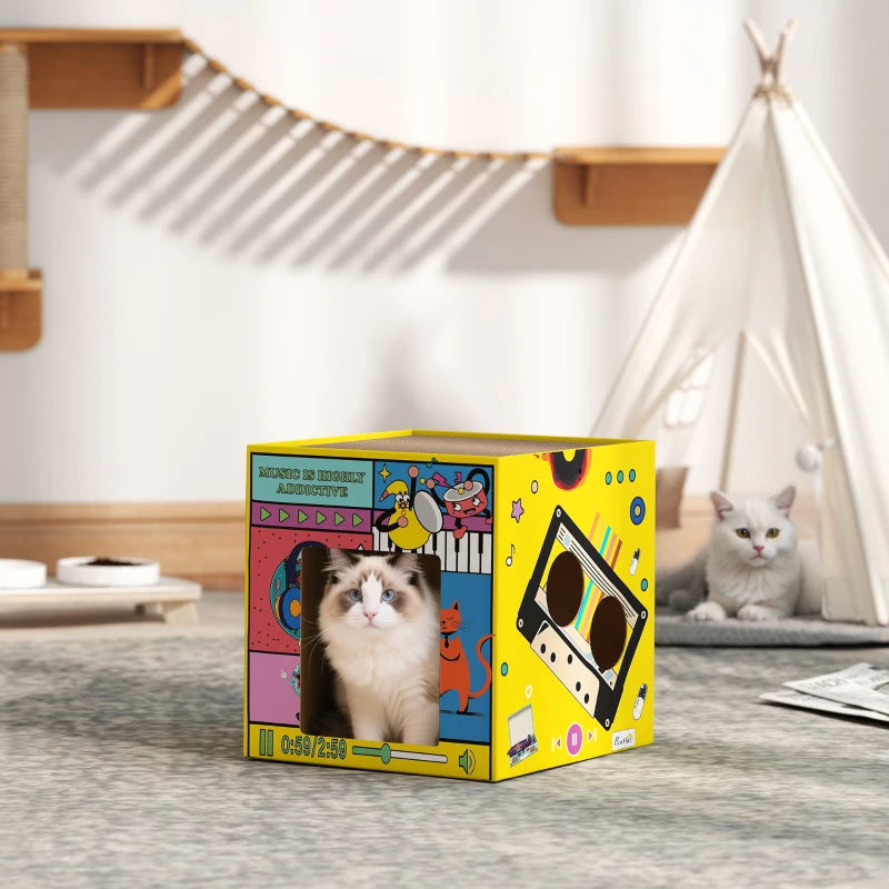 2 in 1 Cardboard Cat House, Cat Scratcher for Indoor Cats with Scratching Board & Catnip