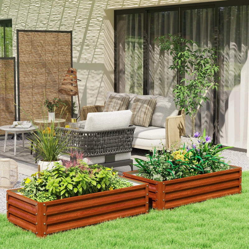 4' x 2' x 1' Raised Garden Bed, Set of 2 Galvanized Planter Box for Vegetables, Flowers, Herbs, Dark Brown Wood Effect