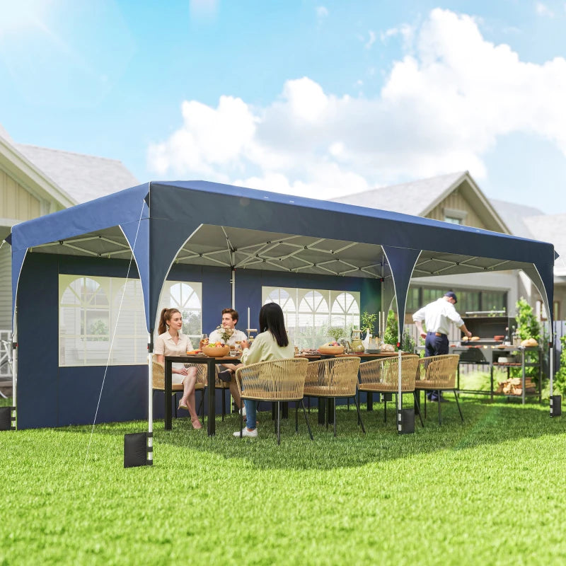 10 x 20 ft Pop Up Canopy Tent with Reflective Strips, UPF 50+ Easy up Instant Canopy with 6 Sandbags, Dark Blue