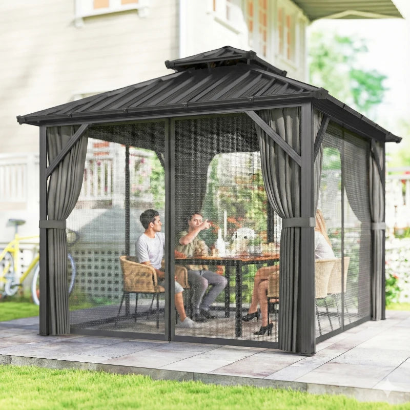 10' x 10' Hardtop Gazebo Canopy with Double Galvanized Steel Roof, Aluminium Frame Permanent Outdoor Gazebo, Dark Grey