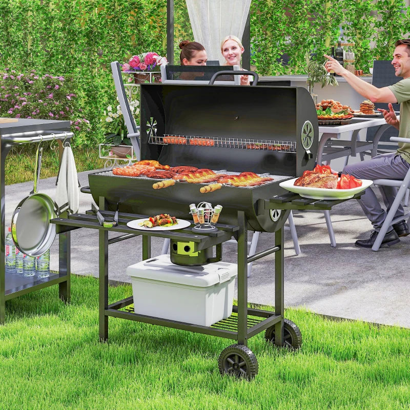 29" Charcoal BBQ Grill Barbecue Grill with Foldable Front Side Table, Spacious Cooking Area, Shelf, Black