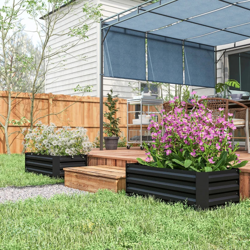 Set of 2 Raised Garden Bed, Steel Elevated Planter Box for Flowers, Herbs, Succulents, 39"x20"x12", Black
