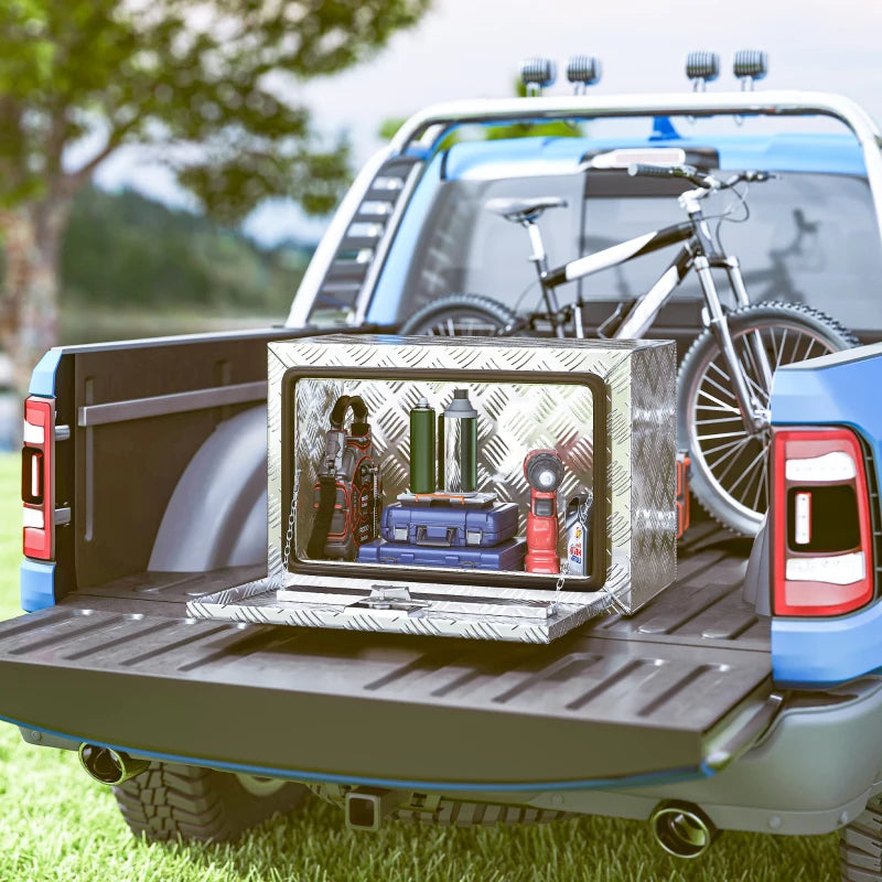 24 Inch Truck Bed Tool Box, Heavy Duty Aluminum Tool Box, Storage Toolbox Chest Organizer with Lock and Keys