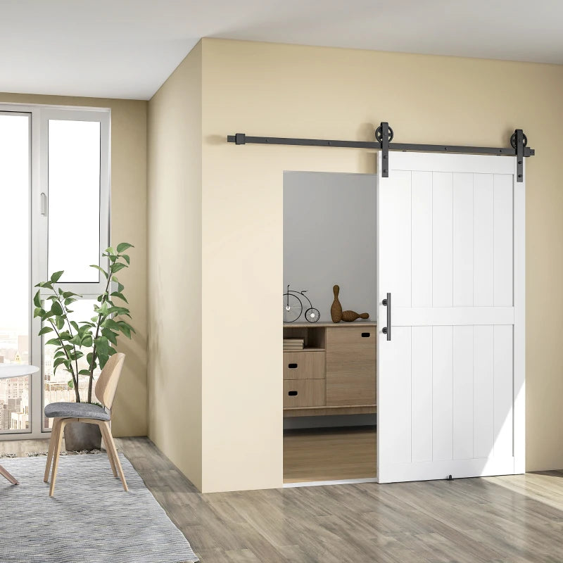 42inx84in Barn Door with 7FT Sliding Door Hardware Kit, Handle, Upgraded Rollers and Floor Guide, Waterproof, White
