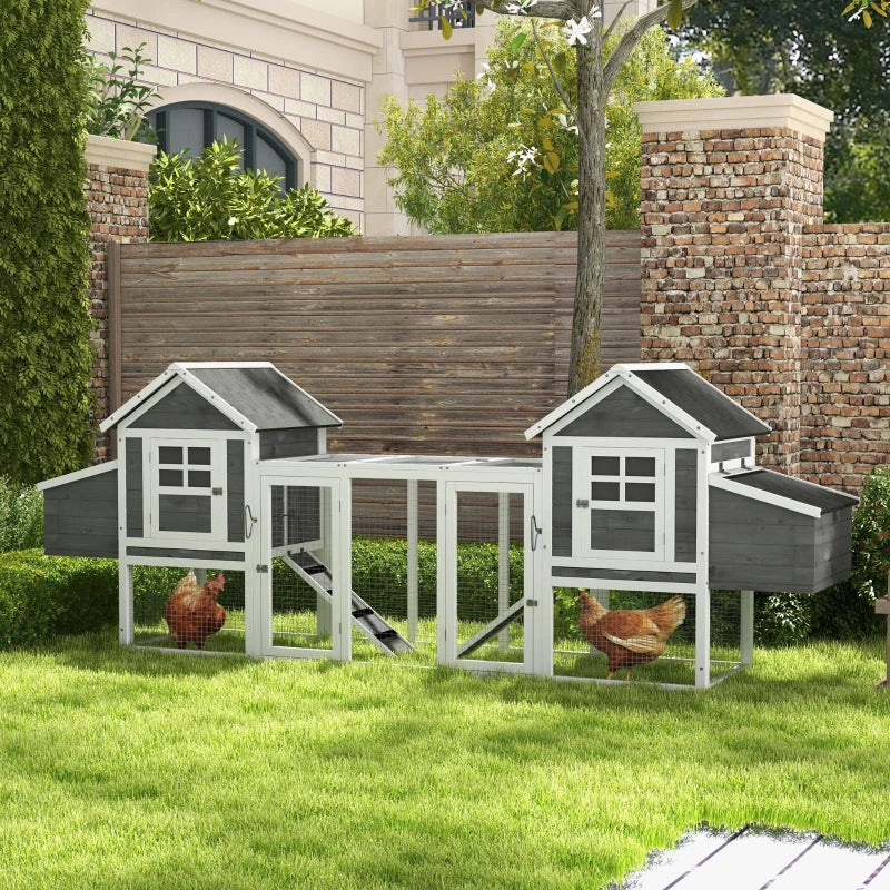 123" Extra Large Chicken Coop Wooden Poultry House Rabbit Hutch Hen Backyard with Run Ramps and Nesting Boxes, Grey