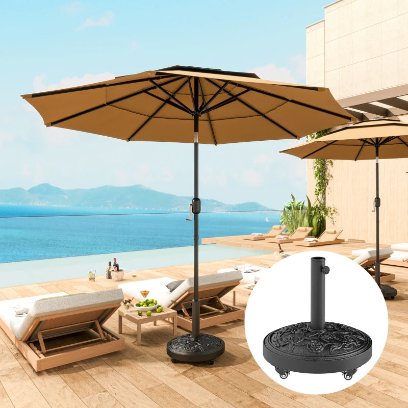 46 lbs Resin Round Patio Umbrella Base, Umbrella Stand with Wheels, Outdoor Umbrella Stand, Black