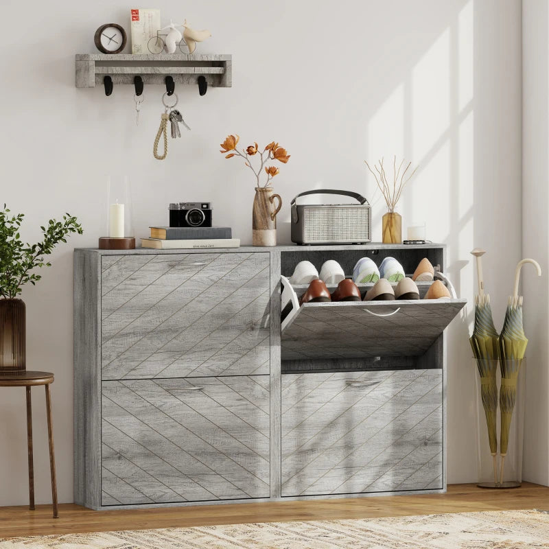 Shoe Storage Cabinet with 4 Flip Drawers, Narrow and Slim, 12-20 Pair of Shoes Organizer for Hallway, Entryway, Grey