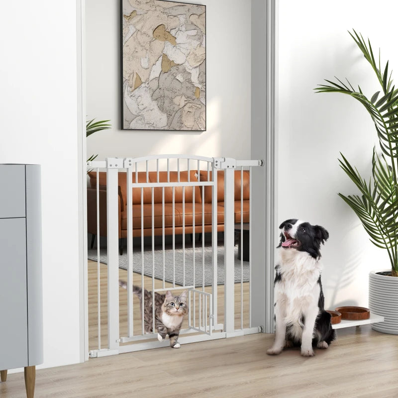 30"-41" Extra Wide Pet Gate with Small Door, 37" H Dog Gate with 3-Inch and 5.5-Inch Extension Kit