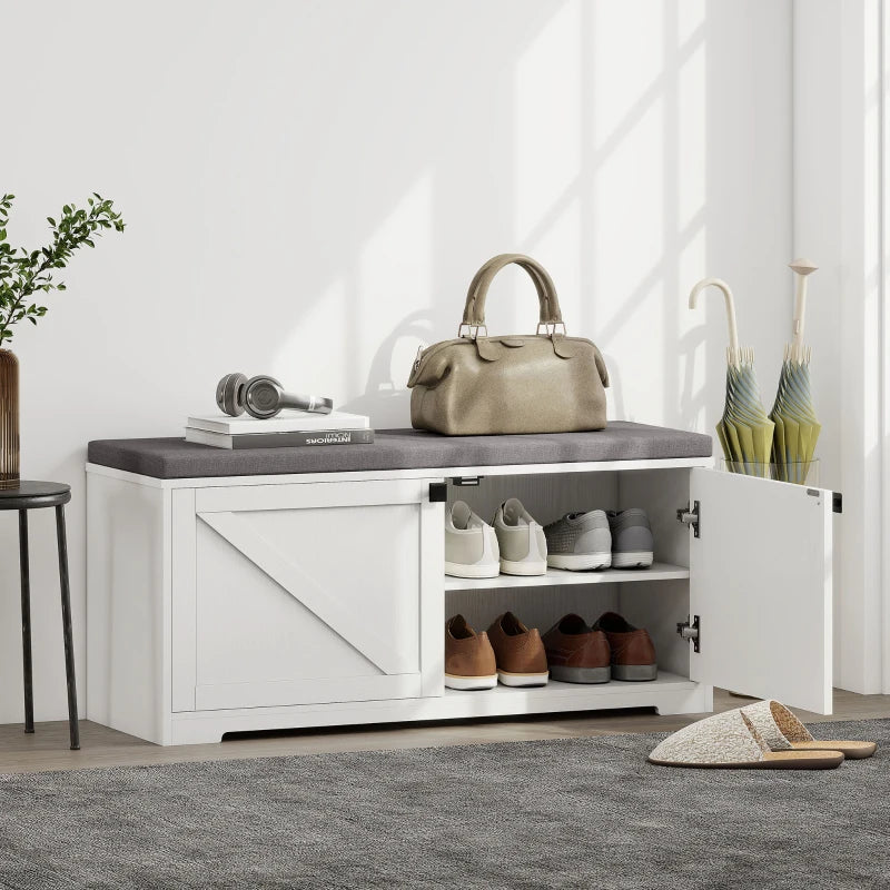 Shoe Storage Bench with Padded Seat, Entryway Bench Holds up to 352 lb, Shoe Organizer, 8 Pairs, White Wood Grain