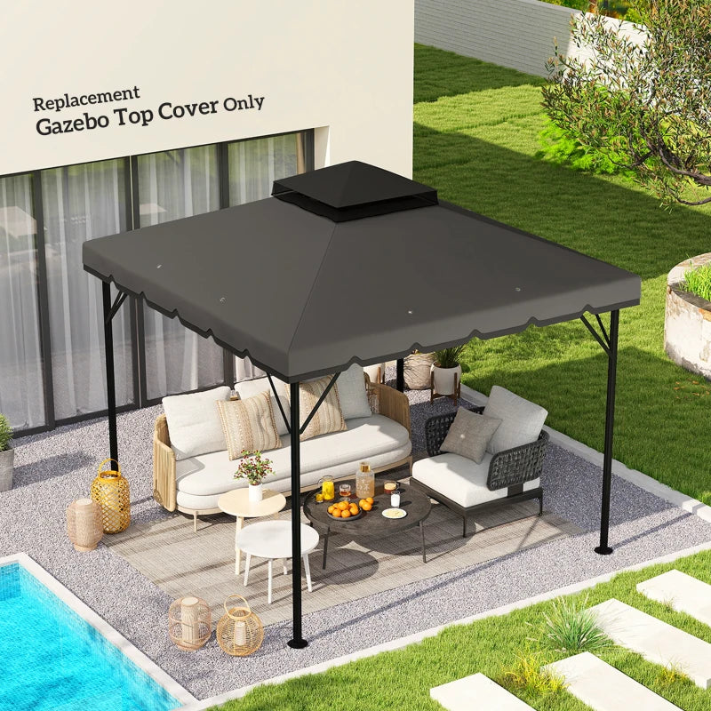 10' x 10' Gazebo Canopy Replacement, Double-Tier Outdoor Gazebo Cover Top Roof, TOP ONLY, Light Grey/Dark Grey