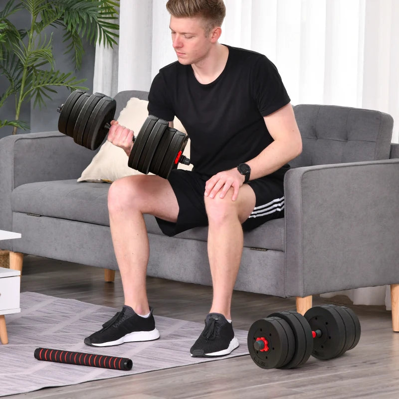 Soozier 66lbs 2-in-1 Adjustable Dumbbells Weight Set, Dumbbell Hand Weights Barbell for Body Fitness, Lifting Training for Home, Office, Gym, Black and Red